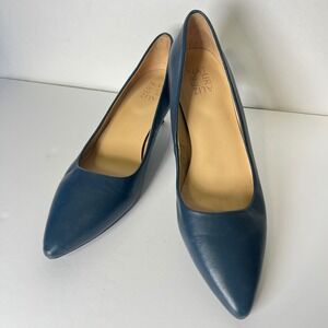 Naturalizer‎ Womens Navy Blue Leather Pointed Toe Kitten Heel Pumps Size 9.5M